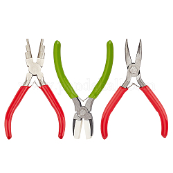 Carbon Steel Jewelry Pliers Kit, Including 6-in-1 Bail Making Looping Pliers, Wire Pliers and Bent Nose Pliers, Stainless Steel Color, 124~155x49~62x9~11mm, 3pcs/set