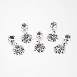 Fascini pendenti europei in lega, fiore, argento antico, 28mm, Foro: 5 mm