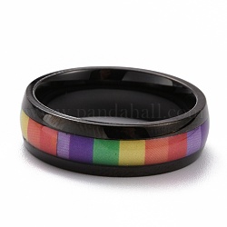 Кольца для пальцев Pride Style 201 из нержавеющей стали, широкая полоса кольца, со стеклом и наклейкой, красочный, электрофорез черный, размер США 7 (17.3 мм)