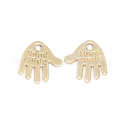 Nickel Free & Lead Free Golden Alloy Charms, Long-Lasting Plated, Hand with Word, 13x11x1mm, Hole: 1mm
