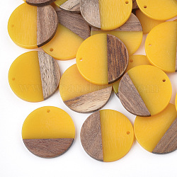 Resin & Walnut Wood Pendants, Flat Round, Gold, 28.5x3.5~4mm, Hole: 1.5mm