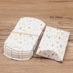Paper Pillow Gift Boxes, Packaging Boxes, Party Favor Sweet Candy Box, Flower Pattern, White, 9.9x5.5x0.1cm, Finished Product: 8x5.5x2cm