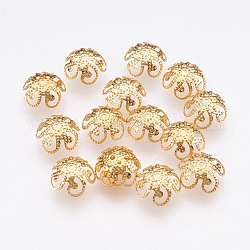 304 ausgefallene Perlenkappen aus Edelstahl, Blume, 5-Blütenblatt, echtes 18k vergoldet, 10x3.5 mm, Bohrung: 1 mm