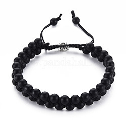 Bracelet de perles tressées en verre givré rond pour hommes femmes, bracelet réglable, noir, diamètre intérieur: 2-1/4 pouce (5.6 cm)