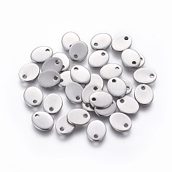 Encantos de 304 acero inoxidable, estampar etiqueta en blanco, oval, color acero inoxidable, 9x7x1mm, agujero: 1.4 mm