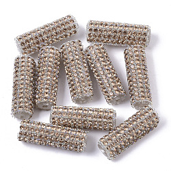Kunststoff-Perlen, mit Kristallstrass und Saatperlen, Kolumne, Sandy Brown, 31x10 mm, Bohrung: 2 mm