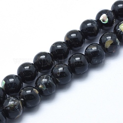 Sea Shell and Synthetic Turquoise Assembled Beads Strands, Round, Black, 6mm, Hole: 1.2mm, about 65pcs/strand, 15.7 inch(40cm)