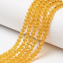 Chapelets de perles en verre, facette, rondelle, orange, 3x2mm, Trou: 0.8mm, Environ 150~155 pcs/chapelet, 15~16 pouce (38~40 cm)