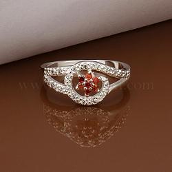 Moda de bronce ovalada anillos de dedo de óxido de circonio cúbico, tamaño de 8, rojo, color plateado, 18.1mm