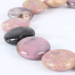 Natural Rhodonite Gemstone Bead Strands, Flat Round, 15~17x5~8mm, Hole: 1mm, about 20pcs/strand, 15.75inch