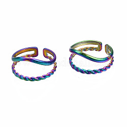 Double Line Cuff Rings, Hollow Wide Open Rings, Rainbow Color 304 Stainless Steel Rings for Women, US Size 7(17.3mm)