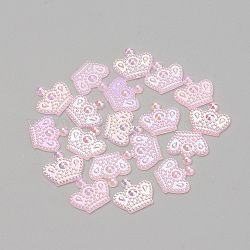 Cabochons acrilico, ab colore placcato, corona, perla rosa, 11x12x1.5mm