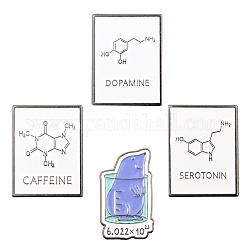 4Pcs 4 Style Alloy Enamel Brooches, Enamel Pin, with Clutches, Chemistry Theme Beaker & Rectangle, Platinum, Mixed Color, 27x16~20.5x11~11.5mm, Pin: 1.5mm, 1pc/style