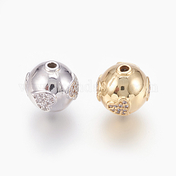 Messing Mikro ebnen Zirkonia Perlen, Runde mit Herz, Transparent, Mischfarbe, 11.5x12 mm, Bohrung: 1.5 mm