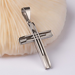 304 Stainless Steel Cross Big Pendants, Stainless Steel Color, 62x42x6mm, Hole: 11x6mm
