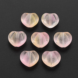 Perle di vetro verniciato a spruzzo trasparente bicolore, cuore, peachpuff, 10.5x12x6.5mm, Foro: 1 mm