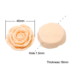 Resin Flower Rose Beads, Moccasin, 45x18mm, Hole: 1.5mm