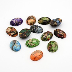 Regalite naturelle teintée / jaspe impérial / sédiment marin jaspe dôme ovale cabochons de pierres précieuses à plat, couleur mixte, 25x18x8mm