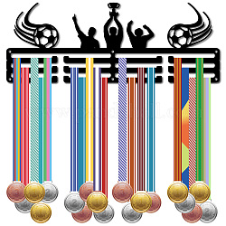 Модная железная вешалка для медалей, настенная стойка для дисплея, 3-строчный, с винтами, чёрные, футбол, 150x400 мм, отверстие : 5 мм