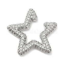 Stern-Ohrringe mit Kristall-Strassen, Gestellplattierte Messing-Ohrringe ohne Piercing für Damen, Bleifrei und cadmium frei, Platin Farbe, 24x25x3 mm