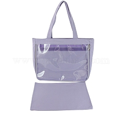 Bolsas de lona, bolsos de mujer rectangulares, con cierre de cremallera y ventanas de pvc transparente, lila, 31x37x8 cm