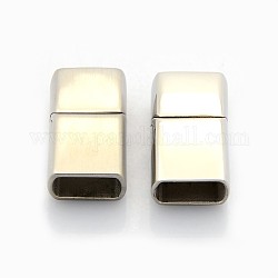 Mixed Styles Glazed or Matte Rectangle 304 Stainless Steel Magnetic Necklace Clasps, with Glue-in Ends, Stainless Steel Color, 25x14x8mm, Hole: 6x11.5mm