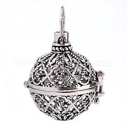Подвески из латуни, для ожерелья, полый круглый, античное серебро, 32x29x25 мм, отверстие : 6x7 мм, внутренней меры: 20 мм