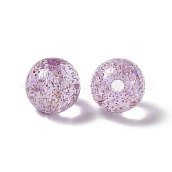 Perles en acrylique transparente, avec de la poudre de paillettes, ronde, violette, 15x14mm, Trou: 3.5mm