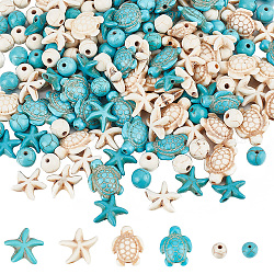 SUNNYCLUE 6 Strands 180~200Pcs Turtle Beads Turtles Charms Starfish White Blue Beads Bulk Synthetic Turquoise 8mm Round Bead Summer Ocean Sea Animal Beads for Jewelry Making Beading Kit DIY Craft