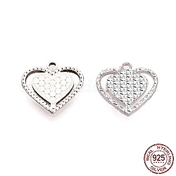 925 Sterling Silver Charms, Heart, for Valentine's Day, Silver, 11.5x12x1.4mm, Hole: 1.2mm