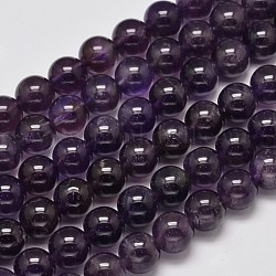 Chapelets de perle ronde en améthyste naturelle, 10mm, Trou: 1mm, Environ 39 pcs/chapelet, 15.1 pouce