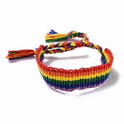 Браслет радужной гордости, браслет из плетеного шнура для мужчин и женщин, регулируемый браслет из полиэстера, красочный, внутренний диаметр: 1-5/8~2-3/4 дюйм (4.1~6.9 см)