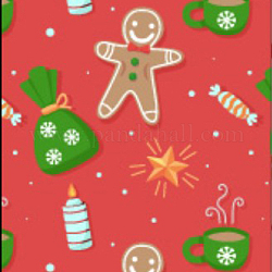 Christmas Theme Imitation Leather Fabric, Self-adhesive Fabric, for Garment Accessories, Christmas Gingerbread Man Pattern, Colorful, 30~30.7x19.5~20x0.05cm