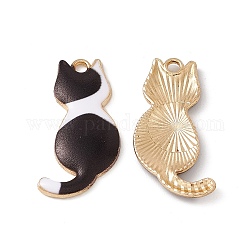 Crémaillère placage pendentifs en émail d'alliage, or clair, charme de chat, noir, 30x15x2mm, Trou: 2mm