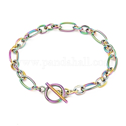 Unisex 304 Stainless Steel Figaro Chain Bracelets, with Toggle Clasps, Rainbow Color, 8-1/2 inch(21.5cm)