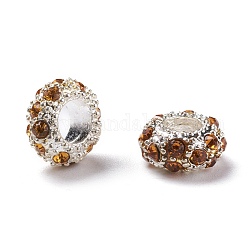 Alloy Rhinestone European Beads, Large Hole Beads, Rondelle, Silver Color Plated, Light Colorado Topaz, 11x6mm, Hole: 5mm