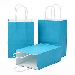 Sacs en papier kraft, sacs-cadeaux, sacs à provisions, avec poignées, bleu profond du ciel, 15x8x21 cm
