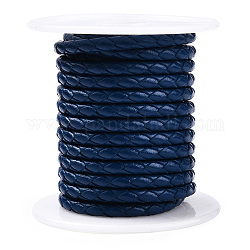 Cordoncino di cuoio intrecciato bovina, cordino in pelle per braccialetti, Blue Marine, 4mm, circa 5.46 iarde (5 m)/rotolo