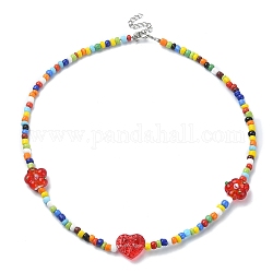Colliers de perles de fleurs et de cœurs et de graines de verre, colorées, 16.73 pouce (42.5 cm)
