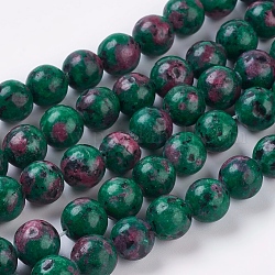 Natural Gemstone Beads Strands, Dyed, Imitation Ruby in Zoisite, Round, Colorful, 10mm, Hole: 1mm, about 39pcs/strand, 15.7 inch