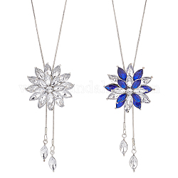 ANATTASOUL 2Pcs 2Colors Rhinestone Flower Pendant Lariat Necklaces Set, Stainless Steel Jewelry for Women, Mixed Color, 31.50 inch(80cm), 1Pc/style