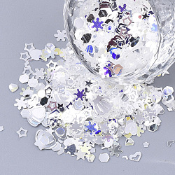 Ornament Zubehör, PVC-Kunststoff paillette / Pailletten Perlen, kein Loch / ungebohrte Perlen, Mischformen, Silber, 1.5~6.5x1.5~8x0.4 mm