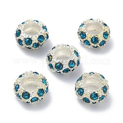 (defekter Ausverkauf: Vergilbung und Fleck) Legierung Strass europäische Perlen, Großloch perlen, Rondell, Blau Zirkonia, 10.5x6 mm, Bohrung: 5.4 mm