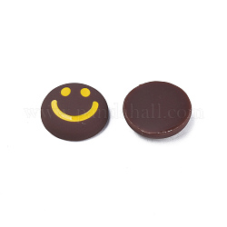 Acryl-Emaille-Cabochons, flache Runde mit lächelndem Gesicht, Kokosnuss braun, 20x6.5 mm