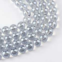 Chapelets de perles en verre électroplaqué, arc-en-ciel plaqué, ronde, gainsboro, 7.5x8.5mm, Trou: 1mm, Environ 104 pcs/chapelet, 30.3 pouce