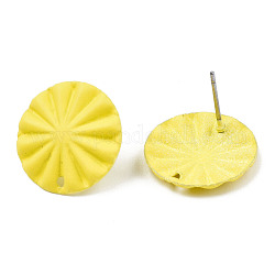 Spray Painted Iron Stud Earring Findings, with Hole, Flat Round, Yellow, 17mm, Hole: 1.2mm, Pin: 0.7mm