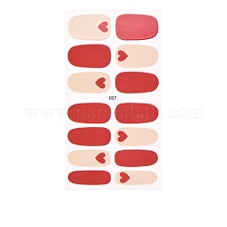 Pegatinas de uñas de flor de fresa de cubierta completa, autoadhesivo, para mujeres niñas manicura decoración de uñas, patrón del corazón, 25x9~16mm, 14pcs / hoja