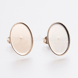 Ion Plating(IP) 304 Stainless Steel Stud Earring Settings, Oval, Rose Gold, 15x11x1.2mm, Tray: 14x10mm, Pin: 0.8mm