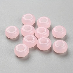 Abalorios de resina europea, Abalorios de grande agujero, rerondana plana, rosa brumosa, 14x7.5mm, agujero: 5.8 mm