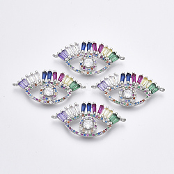 Connecteurs de liaisons en zircone cubique micro pavé en laiton, oeil, colorées, platine, 16.5x33x3.5mm, Trou: 1.2mm
